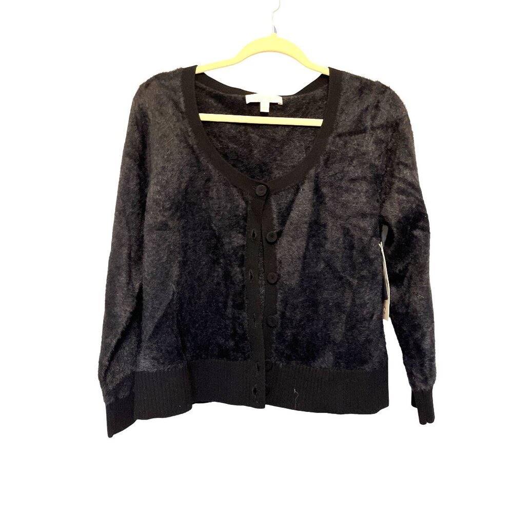 Fisher Fur Black Cardigan Sweater By Etcetera Size L Nylon & Viscose Blend
